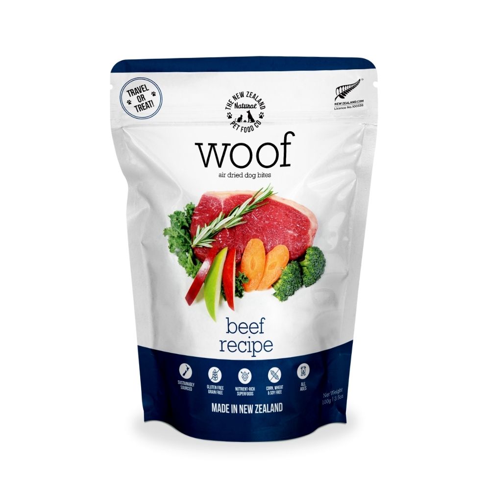 WOOF Beef Recipe Air Dried Dog Bite Treats 100g