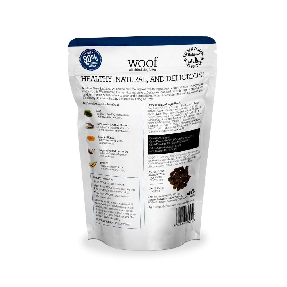 WOOF Beef Recipe Air Dried Dog Bite Treats 100g