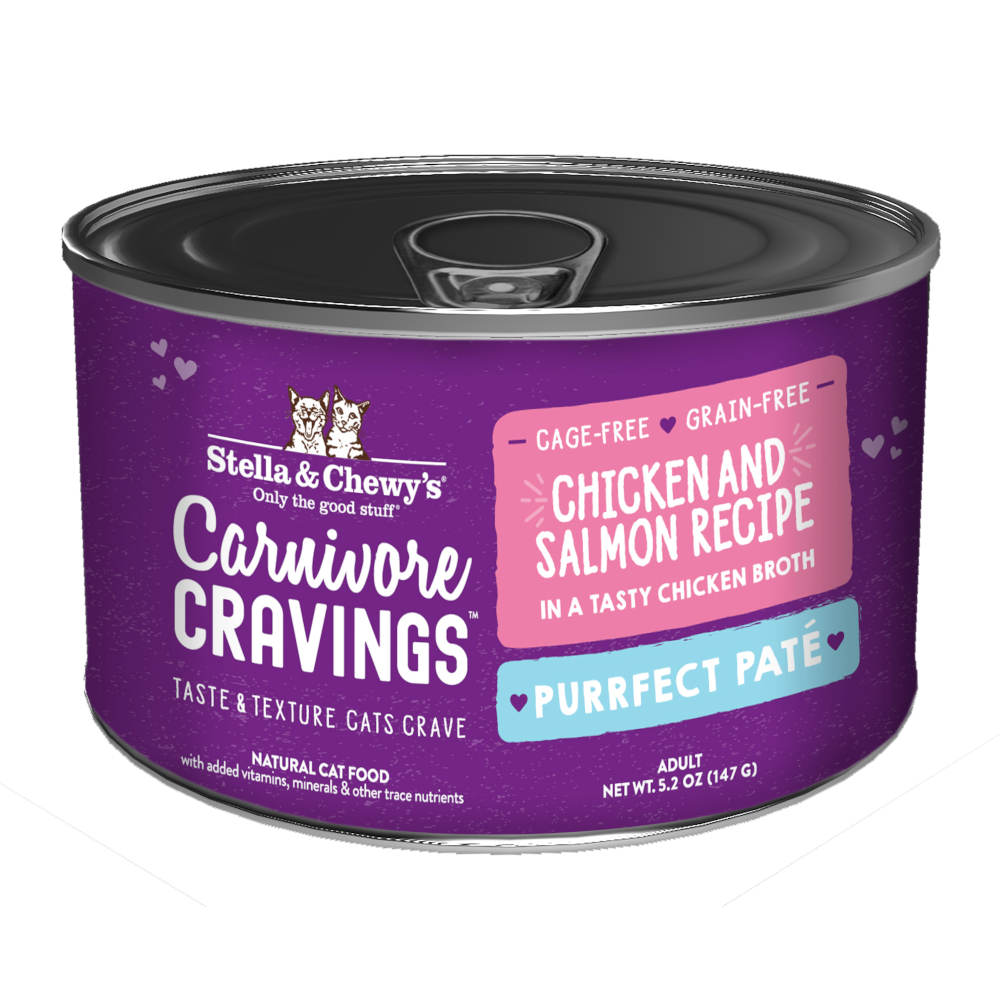 3 FOR $14.40: Stella & Chewy's Carnivore Cravings Purrfect Pate Chicken & Salmon in Broth Grain-Free Canned Cat Food 5.2oz